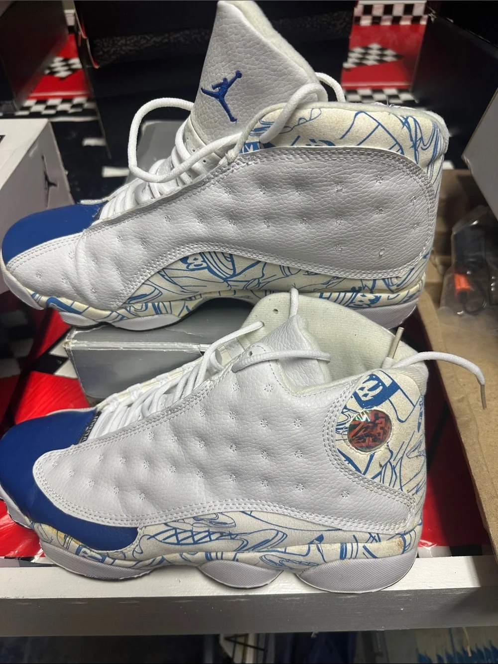 White and Royal Blue Air Jordan 13 Retro Basketball Shoes